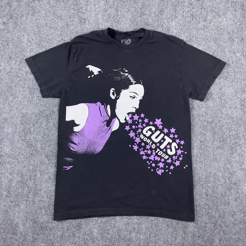 Olivia Rodrigo GUTS World Tour T-Shirt Women Small Black Purple Star Graphic Tee